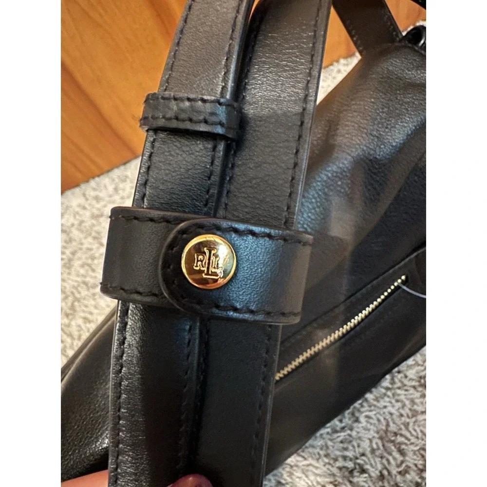 Lauren Ralph Lauren 877FLP Black Leather Messenger Shoulder Bag  Early 2000s NEW